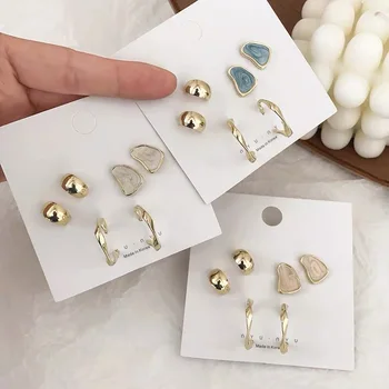 

3 Pairs Earrings Set Female 2020 New Korea Trendy Temperament Joker Contracted C Shape Geometry Stud Earrings for Women Jewelry