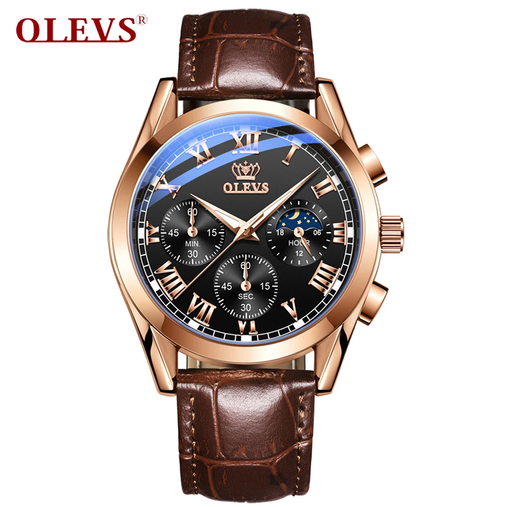 

OLEVS Brand Men Watches Multifunctional Three Eye Six Quartz Wristwatch Hand Chronograph Watch Waterproof Luminous Male Watch