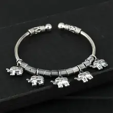 Женский браслет, 925 пробы, серебряный, Благоприятный Слон, подвеска, Круглый браслет, браслеты с подвесками, ручная работа, тайские серебряные ювелирные изделия