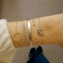 VAGZEB Boho 5 шт./компл. золото Цвет браслет в стиле панк Винтаж листа открытое полукруглые разноцветные плоские с браслет для женщин ювелирные изделия