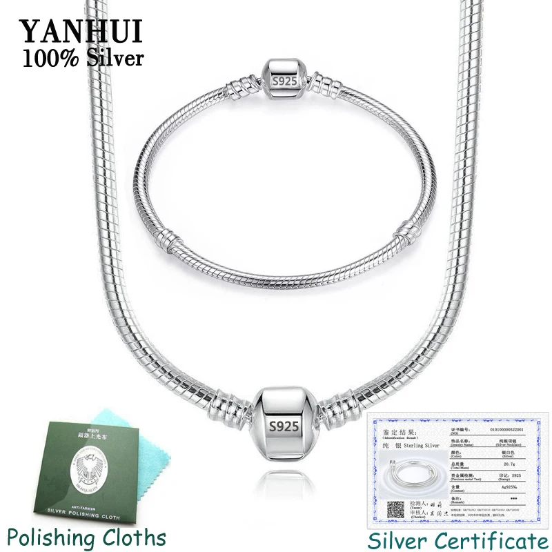 YANHUI с сертификатом 100% оригинал 925 Стерлинговое Серебро набор украшений для