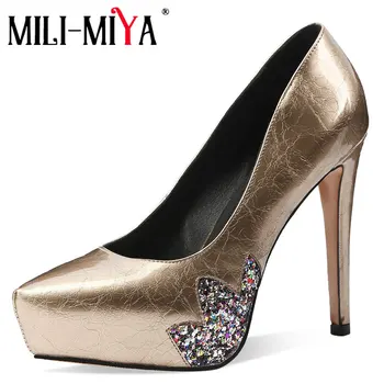 

MILI-MIYA Classic Design Elegant Sexy Pointed Toe Platforms High Quality PU Leather Night Club Shoes Spring Summer Shoes Woman