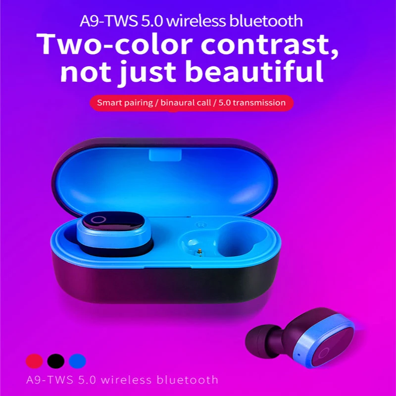 

A9 TWS True Wireless Earbuds HIFI Native Bass Earphone IPX5 Waterproof Portable Headphones with Charging Case for Longer Use