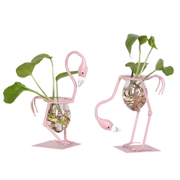 

Air Planter Bulb Glass Vase Flamingo Shape with Iron Art Holder Decorative Durable Lightweight for Home (Pink)