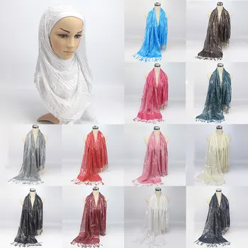 

60*160cm Pleated Tassel Scarves Shawls Women Scarf Polyester Gold Silk Bright Color Headscarf Foulard Hijab Scarf Headwarp