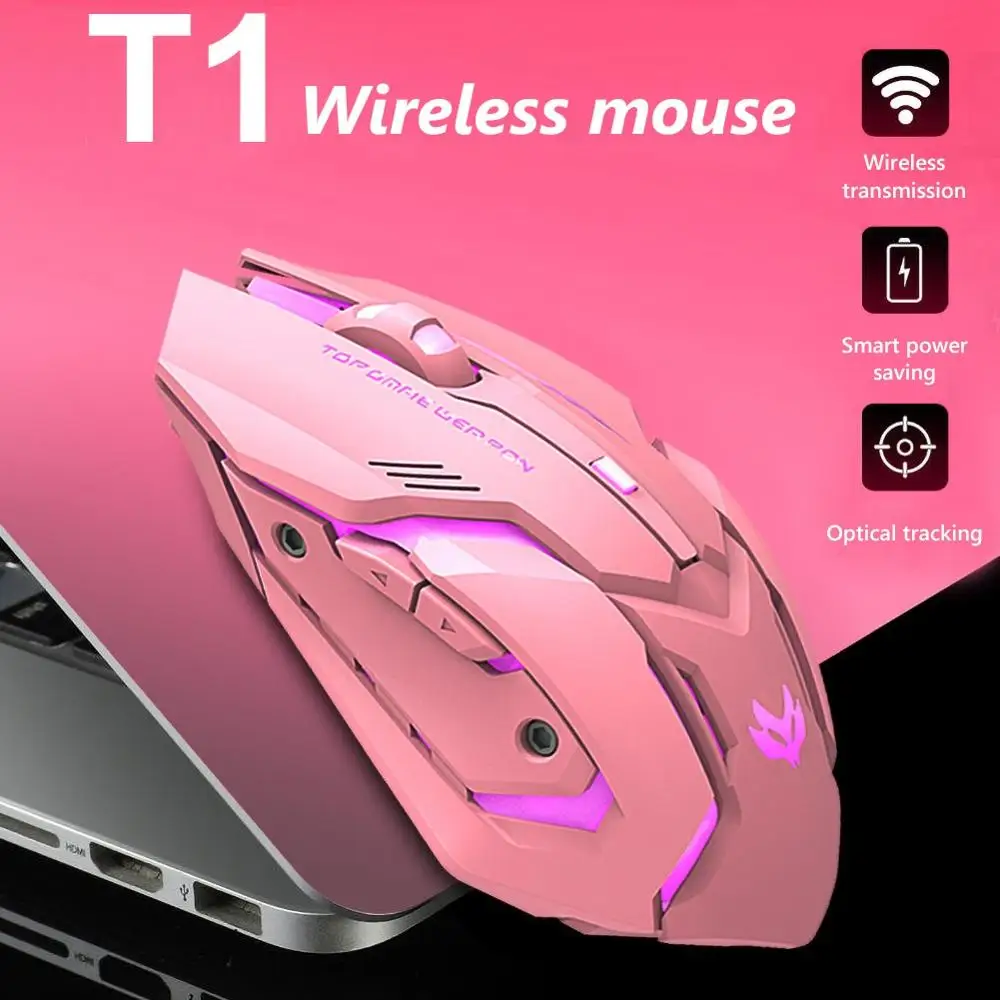 Розовый черный T1 эргономичная 2 4G перезаряжаемая мышь для ПК компьютера с тихой