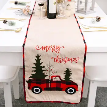 

Christmas Table Flag Runner Tree Car Pattern Ornaments Decorations for Home New Year 2021 Noel Natal Party Table Flags Navidad
