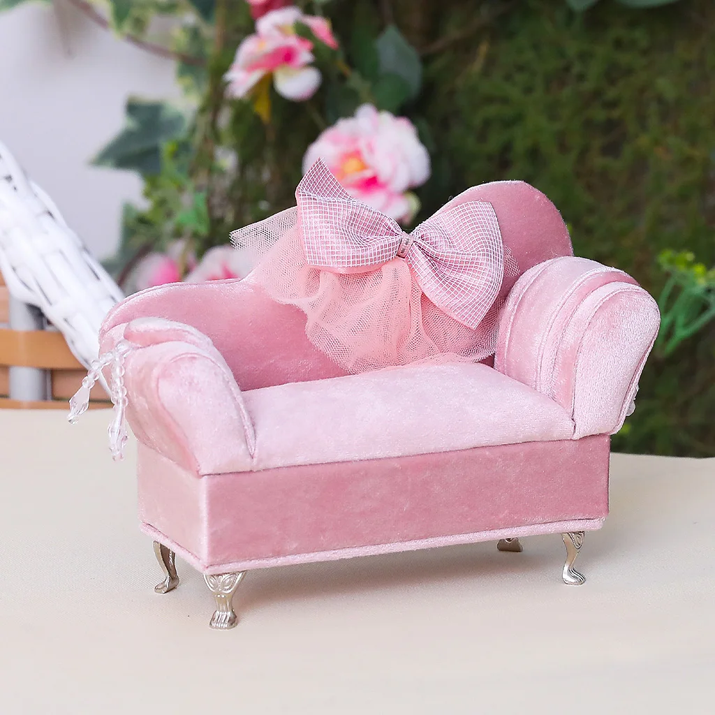 Soft Bowknot Couch Jewelry Box for Girls Travel Jewelry Organizer for Necklace Earring Rings Couch Jewelry Holder Case