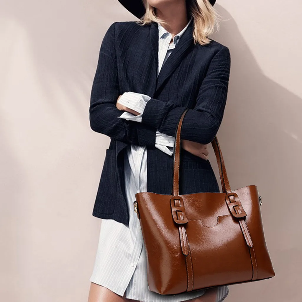 30#Fashion Women’s Solid Color Large Capacity Leather Handbag Travel Bag shoulder bag women sac bandouli re femme