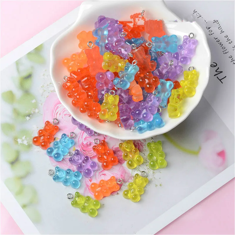 Color bear 1 упаковка Цвет Прозрачное подвесное кольцо резиновые мишки DIY ремесло принадлежности брелок аксессуары кулон материал плоская полимерная - Цвет: Color bear