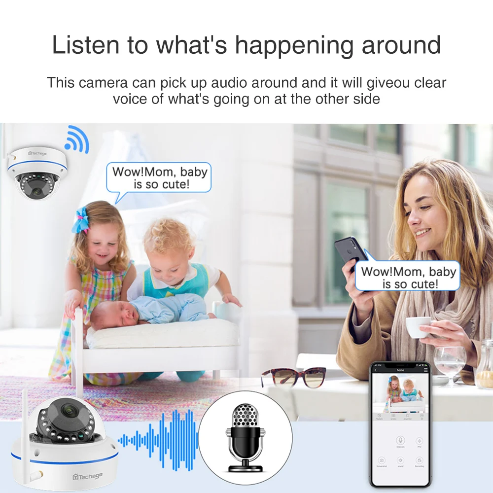  Techage 4CH 1080P Wireless NVR Kit CCTV Security System Audio Record 2.0MP Indoor Dome WiFi IP Came - 32844490170