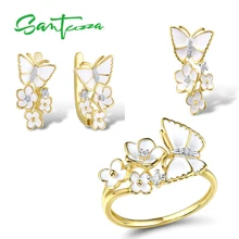 SANTUZZA набор украшений для женщин 925 пробы серебряные цветы серьги с подвесками в форме бабочек набор колец хорошее ювелирное изделие ручной работы эмаль