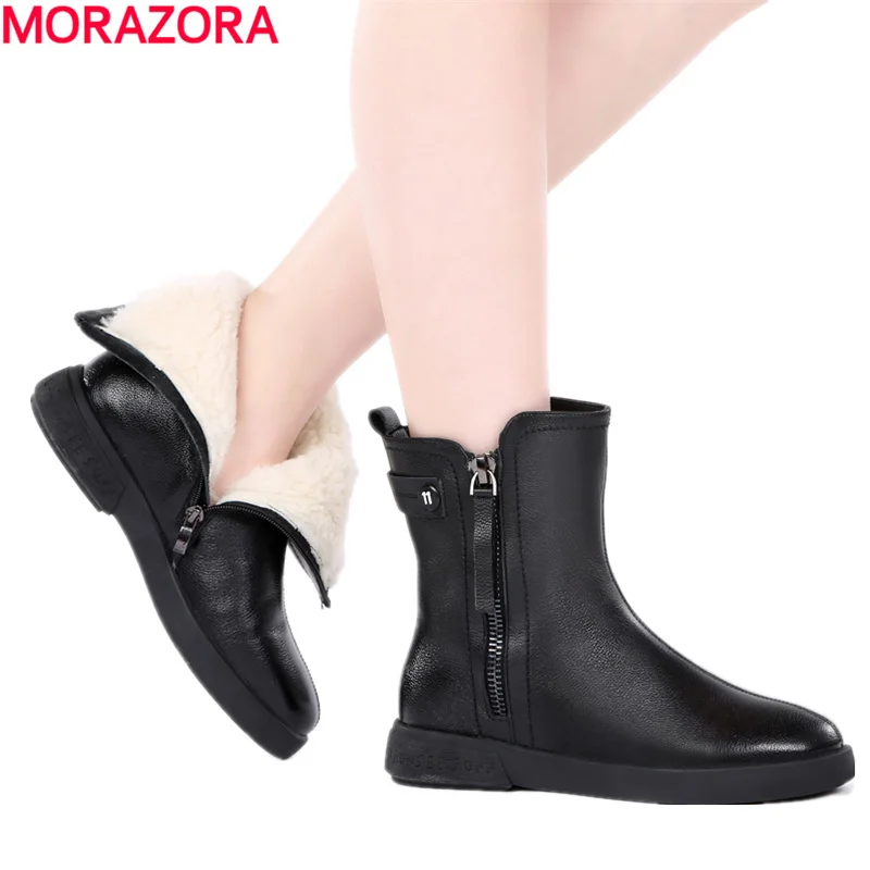 Женские ботильоны из натуральной кожи MORAZORA черные на платформе и молнии