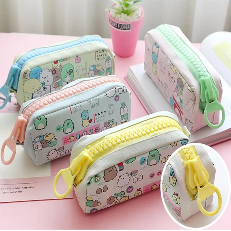 Fashion PU leather Pencil Case Korean Canvas Cute Kawaii Pen Bag Big capacity pencil Pouch School Stationery Gift