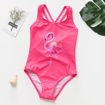 

2020 New Flamingo Girls Swimsuit One Piece Printed Children's Swimwear 3-14Years Girls Bathing Suit One Piece Beachwear ST146