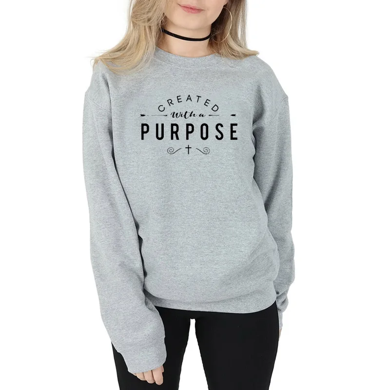  Women Sweatshirts Pullovers Top Jesus Clothes Created with A Purpose Graphic Sweatshirt Christian R