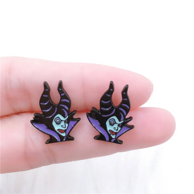 EUPNHY, 1 пара, серьги-гвоздики Maleficent queen с героями мультфильмов, гипоаллергенные эмалевые серьги, подвески для женщин и девушек, подарки