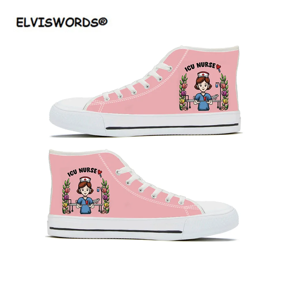 ELVISWORDS/ICU/Модная парусиновая обувь с высоким берцем для молодых девушек; женские кроссовки; цвет розовый; повседневная женская обувь из вулканизированной ткани на шнуровке; zapatos mujer