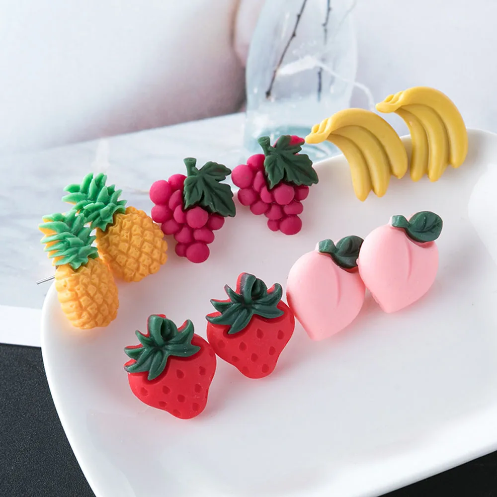 Funny Fruit Earrings Cute Banana Strawberry Grape Peach Pineapple Shape For Women Daily Party Jewelry Gift | Украшения и