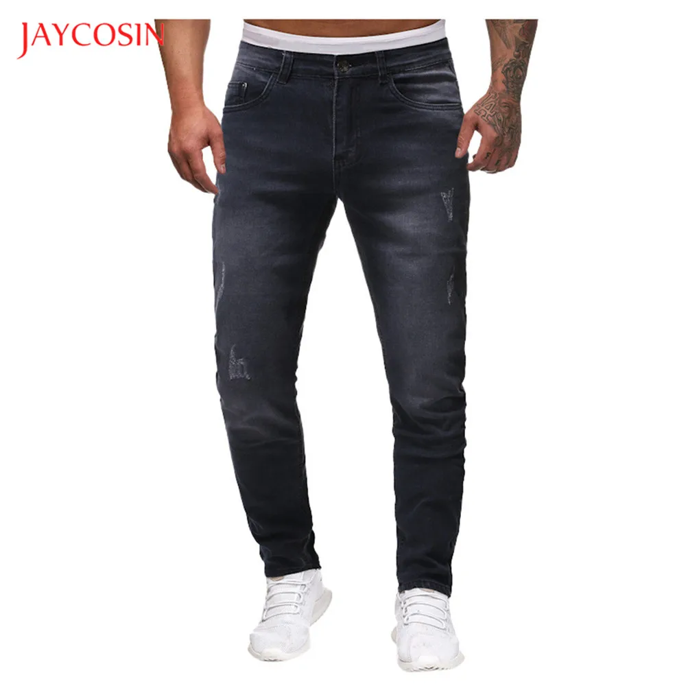 Jaycosin новые мужские Модные джинсы черные темно-синие потертые джинсы мужские повседневные Прямые классические джинсовые брюки высокого качества