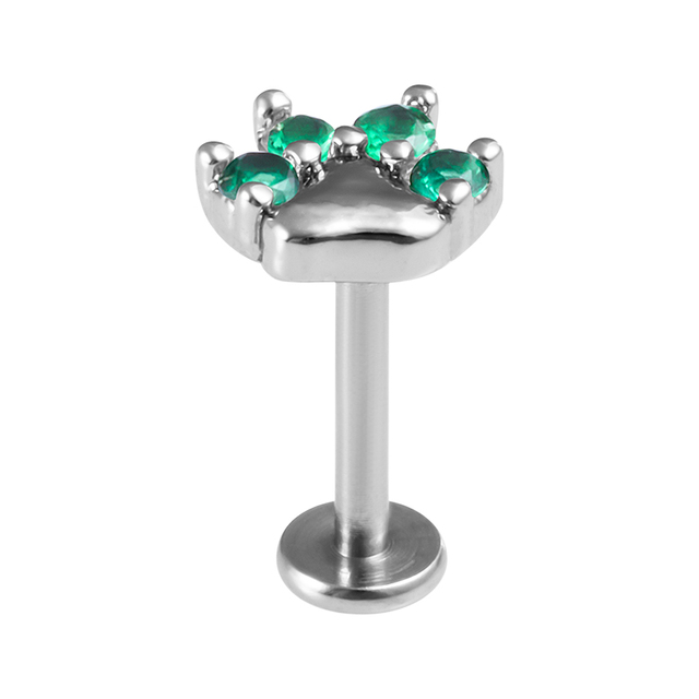 Paw Labret Monroe Lip Ring Bar Stud Zircon Internally Threaded 16G Tragus Helix Ear Cartilage Piercing Earring Body Jewelry