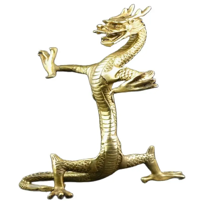 

Collectible Old Copper Carving Vivid & Auspicious Dragon Open Its Claws Statue
