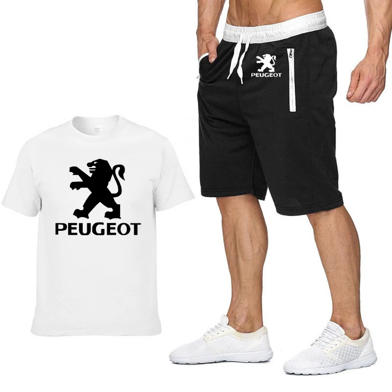 Мужская футболка с коротким рукавом с логотипом peugeot Car, повседневная Летняя мужская футболка в стиле хип-хоп, высокое качество, хлопковые футболки, штаны, костюм из 2 предметов