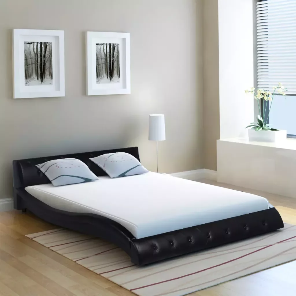 cheap 2019New Arrival Bed Frame Artificial Leather 5FT King Size 150x200 cm Black Wave Design Bed Base Fashion Bedsteads Double Bed