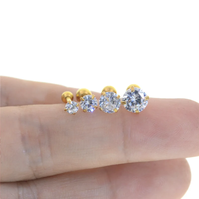 Серьги гвоздики Starbeauty 1 2*6 + 3/4/5/6 мм с круглым цирконом для верхней хрящевой ткани