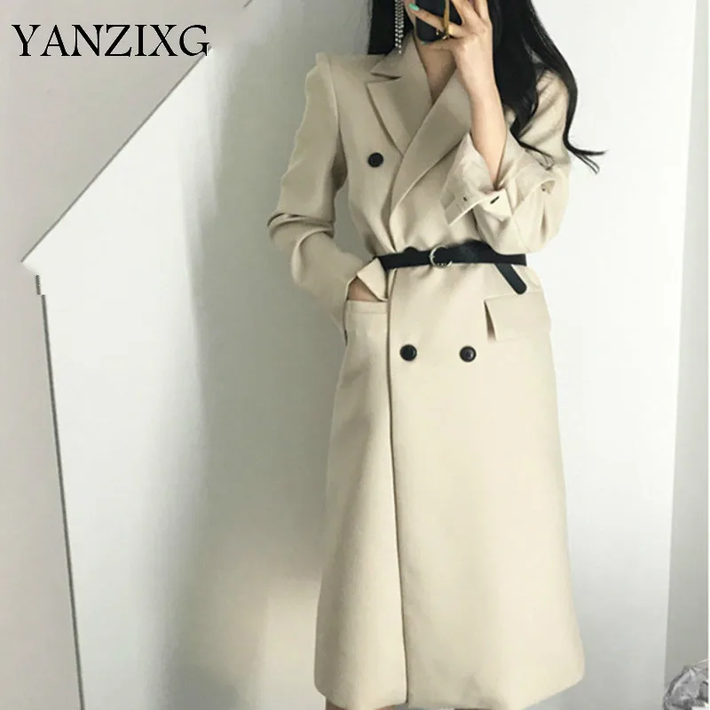 

New Spring Autumn 2019 Korea Style Full Sleeve Turn-down Collar Single Breasted With Sashes Slim Women Coat Z743