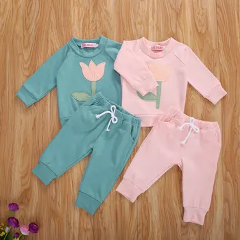 

2Pcs Autumn Baby Girls Clothes Set Floral Cotton Casual Long Sleeve Sweatshirts+Pants Toddler Infant Clothing Outfits Suit
