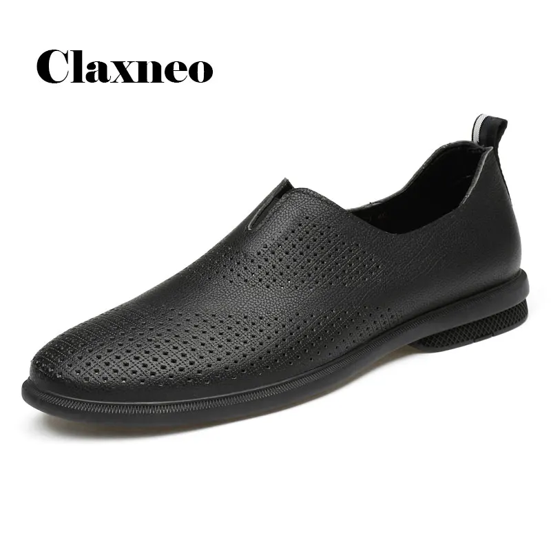

Man Shoes Breathable 2020 Summer Men's Leather Shoe Slip on White Black Male Loafers Genuine Leather Boat Footwear Big Size