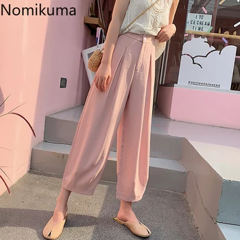 

Nomikuma Cotton Linen Casual Loose Wide Leg Pants Solid Color Ankle Length Trousers High Waist Streetwear Pantalones Lady 3b089