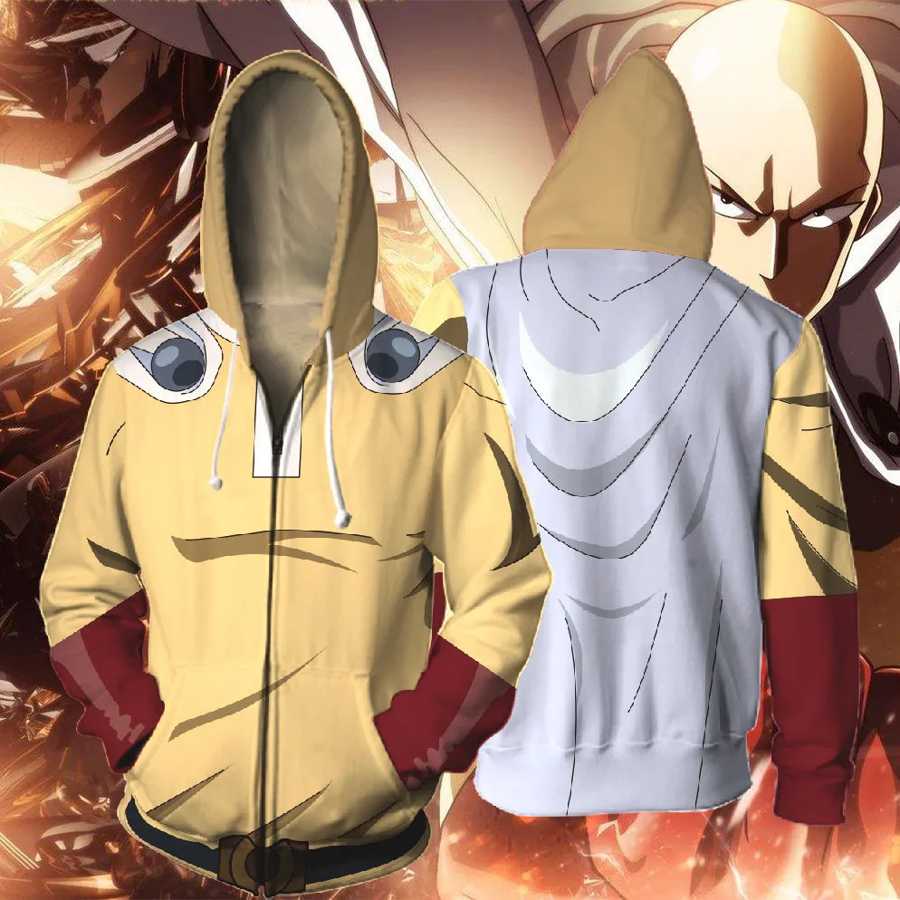 

Anime One Punch Man Hoodie Saitama Oppai Sensi Print Casual Hooded Sweatshirt Thin Zipper Coat Outerwear