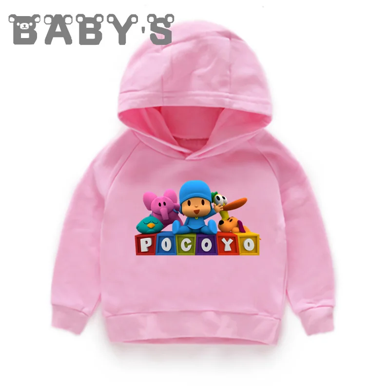 Детские толстовки с капюшоном; Детские забавные толстовки с рисунком Pocoyo; хлопковый пуловер для малышей; топы; Одежда для мальчиков и девочек; KMT5313