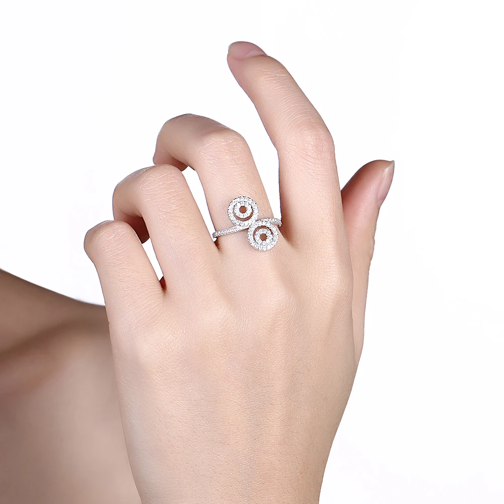 SILVERHOO 925 Sterling Silver Rings For Women Trendy Full Cubic Zirconia Geometry Circle Finger Ring Fine Anniversary Jewelry
