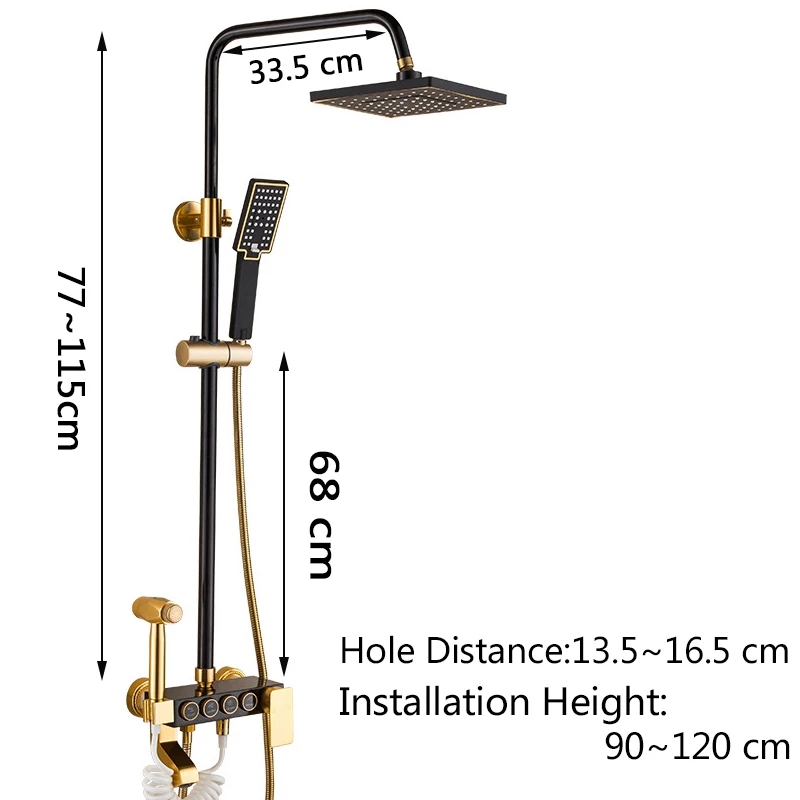 Rozin Black Gold Shower Faucet Set Space Aluminum Rainfall Bathroom Shower Mixer Faucets with Bidet Hot Cold Water Mixer Tap