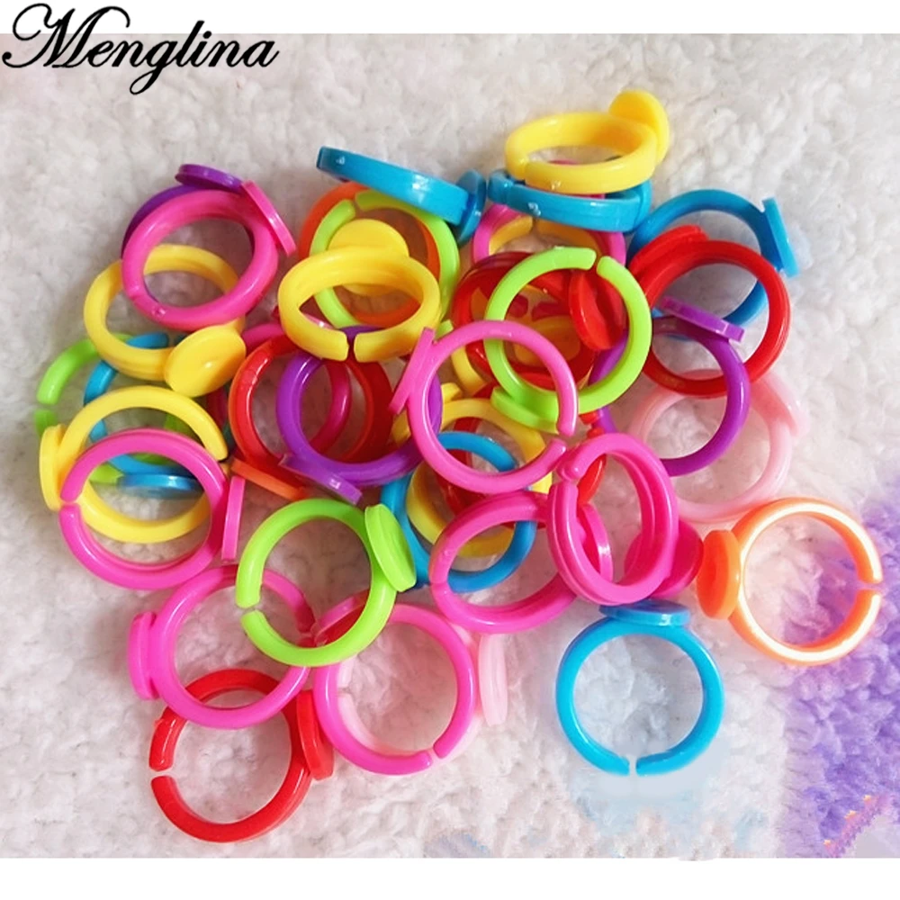 100pcs 14mm Plastic Rings Cabochon Base Blank for DIY Jewellery Making  Supplies Kid Girl Craft Material Accessories Findings