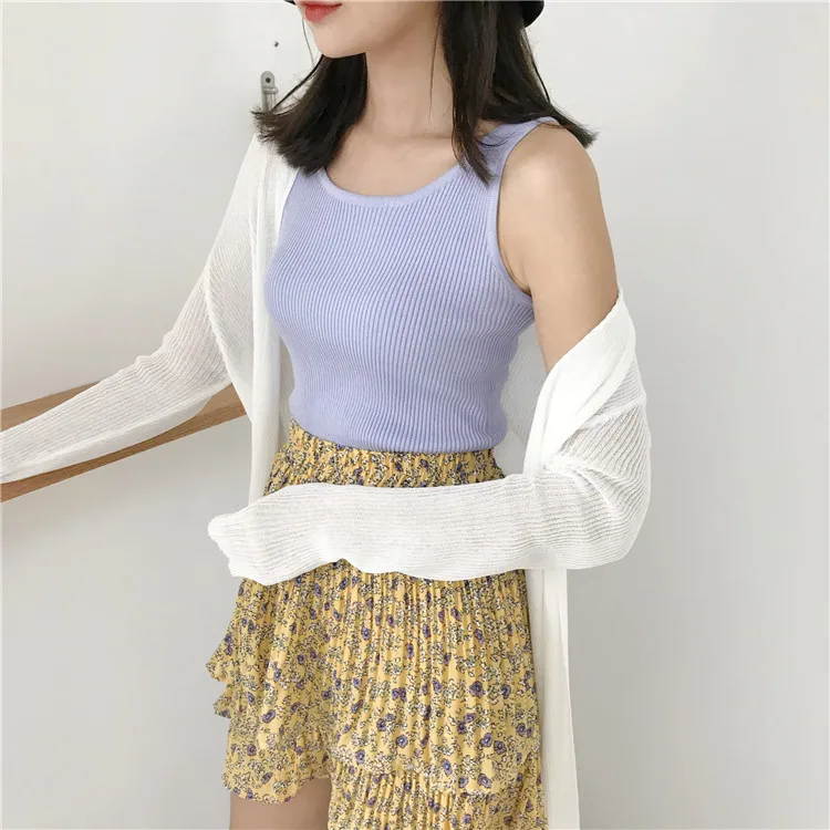 Летняя майка, трикотажный мягкий укороченный топ, женский жилет, нижнее белье, сексуальный белый топ, пляжные вечерние рубашки без рукавов, приталенная уличная одежда V788