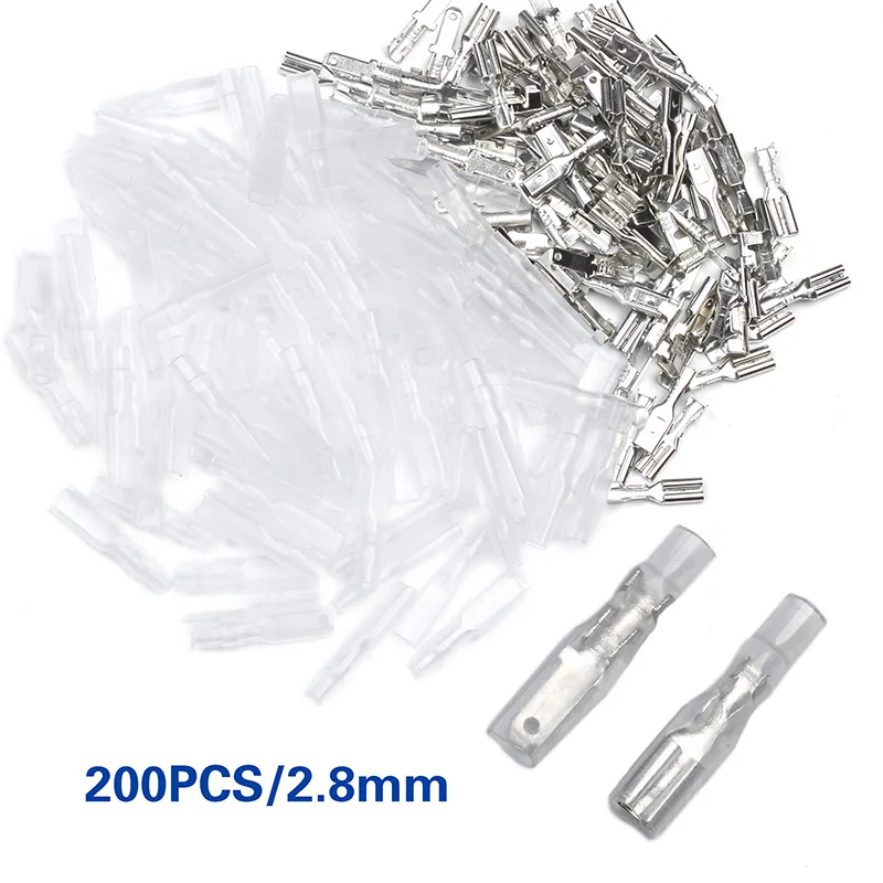 2.8mm 200 шт./100 пар Мужская/Женская Лопата обжимные клеммы электрические изоляционные рукава провода обертывания разъем для 22-16 AWG 0,5 мм2-1,5 мм2 - Цвет: 2.8mm