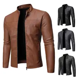 Новая мужская кожаная куртка осень и зима Байкер Мотоцикл молния повседневная одежда пальто искусственная кожа мужчины Куртка Jaqueta De Couro E1