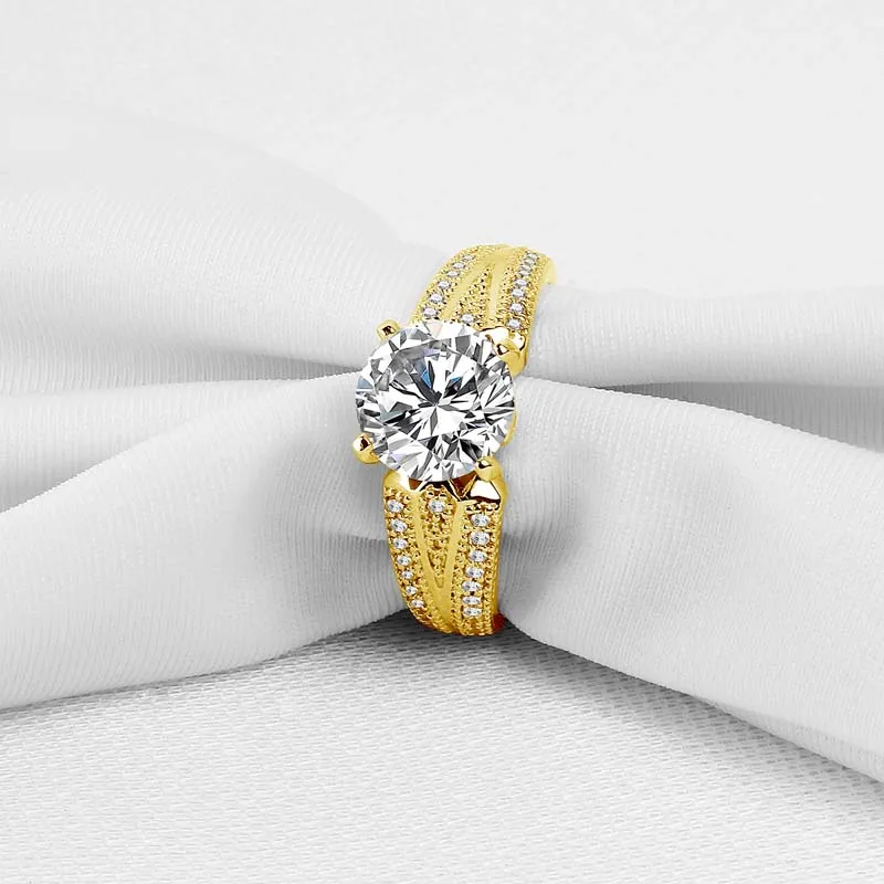 AINUOSHI Real 14 K, однотонное белое/желтое золото, обручальное кольцо, роскошное, 7 мм, Круглый, имитация бриллиантов, широкий диапазон для женщин, обручальное кольцо для невесты - Цвет камня: 14K Yellow Gold