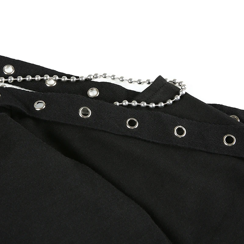 IAMHOTTY, повязка на одно плечо, модная черная футболка, вышивка бисером, длинный рукав, свободная футболка, Женская однотонная уличная одежда, женская футболка, топы
