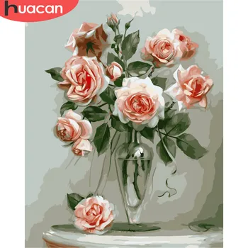 

HUACAN DIY Coloring By Numbers Flowers In Vase Pictures Canvas Oil Painting For Living Room Wall Art Home Decoration No Framed