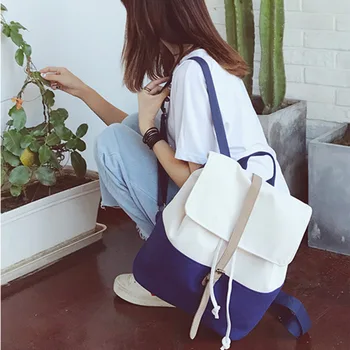 

2020 Fashion Backpack Women Korean style Canvas School Bags Color de golpe Travel Bag for Teenage Girls Bagpack Mochila Mujer