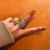 SRCOI-Anillo de Metal ancho hueco para mujer, sortija geométrica de malla, Vintage, Color dorado y plateado, estilo Punk, minimalista, apilable, joyería para fiesta ► Foto 2/6