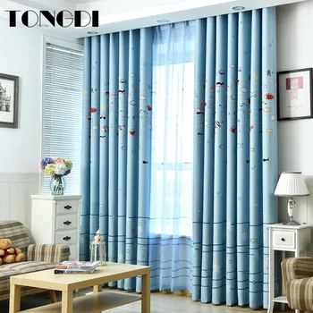 

TONGDI Blackout Children Curtain Elegant Printing Cute Cartoon Lovely Fish Sea World Luxury Decor For Parlour Bedroom LivingRoom