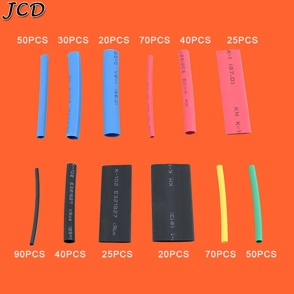 JCD 530 шт. термоусадочные трубки изоляционные, термоусадочные трубки ассортимент электронные полиолефина провода кабельная муфта комплект термоусадочная трубка