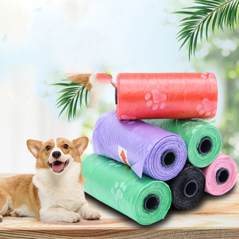 

15 bags/roll Of Paw Print Pet Garbage Bags Outdoor Household Cleaning Supplement Garbage Bags Pets Pick Up Plastic Garbage Bags