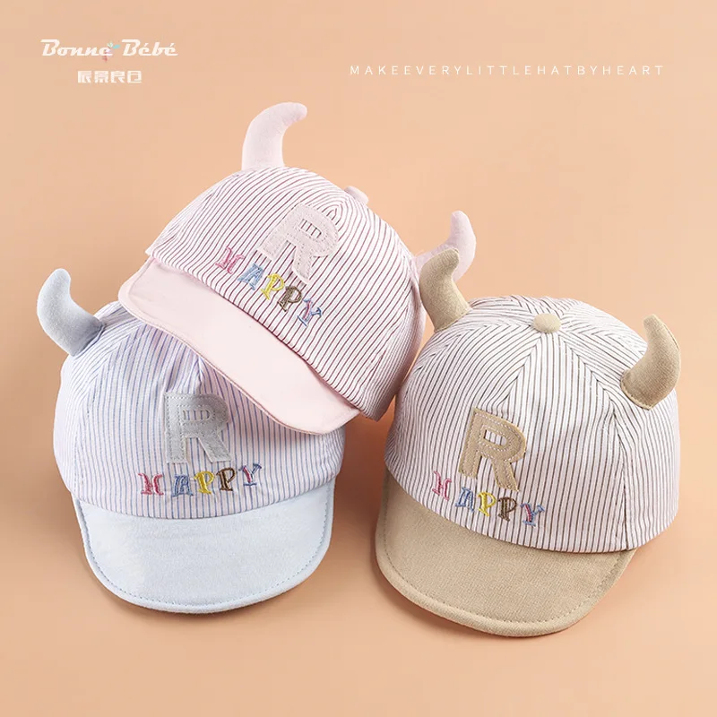 

2020 Spring New Style Pure Cotton Ox Horn Lettered Baby Brim Cute Super Adorable Baby cap baby hats